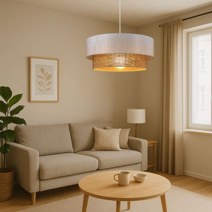 Pendelleuchte BORHO mit Kabelaufhängung 1xE27/60W/230V Ø 40 cm weiß/jute