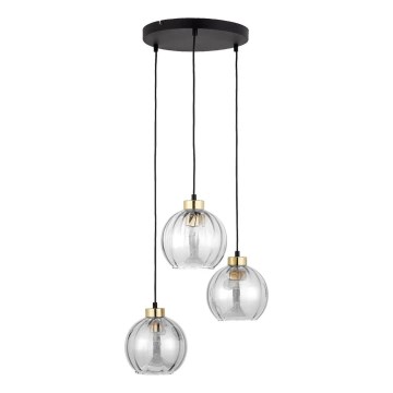 Pendelleuchte DEVI mit Kabelaufhängung, 3xE27/15W/230V, schwarz/klar