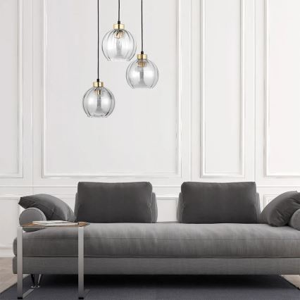 Pendelleuchte DEVI mit Kabelaufhängung, 3xE27/15W/230V, schwarz/klar