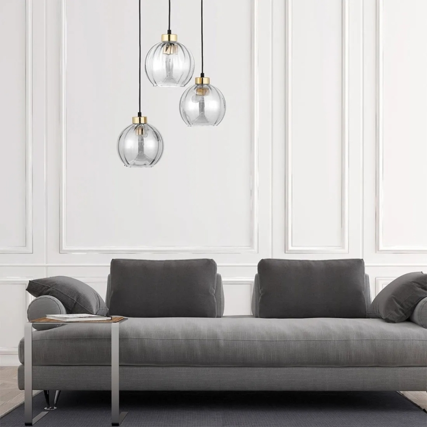 Pendelleuchte DEVI mit Kabelaufhängung, 3xE27/15W/230V, schwarz/klar