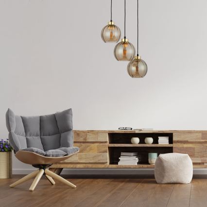 Pendelleuchte DEVI mit Kabelaufhängung 3xE27/15W/230V schwarz/rauchbeige