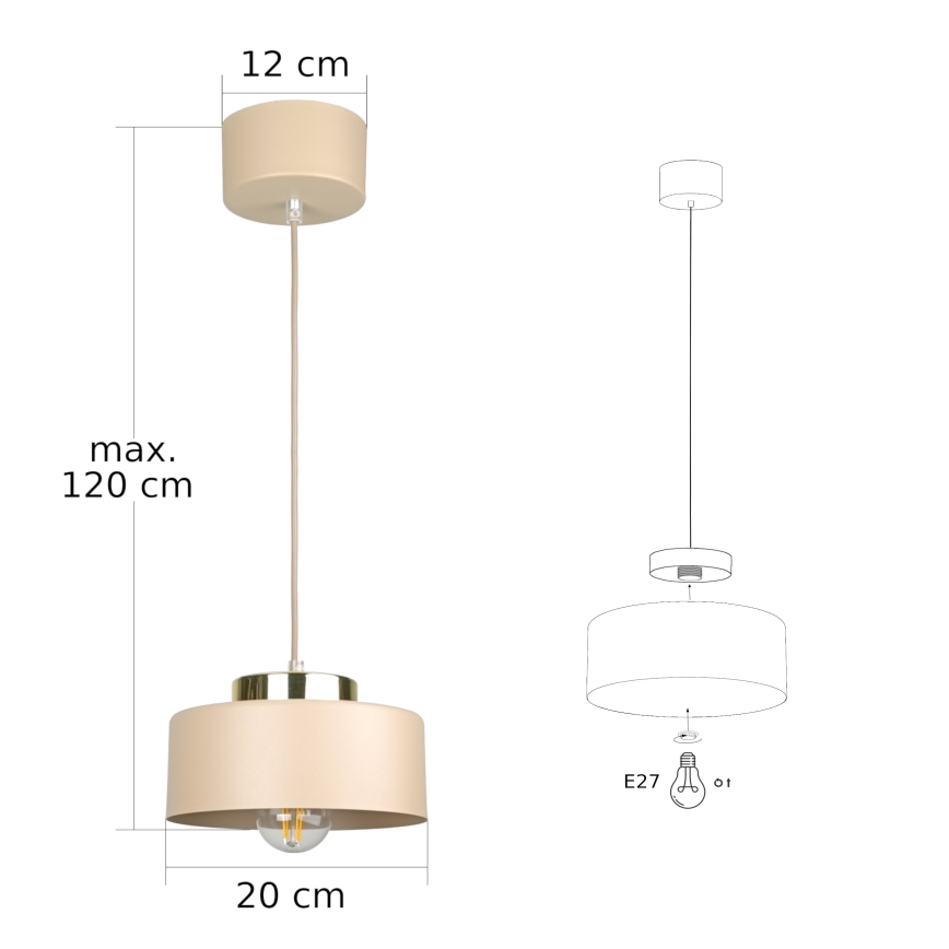 Pendelleuchte IGNIA 1xE27/60W/230V, Beige/Gold