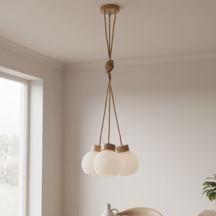 Pendelleuchte LOOMIS 3xE27/15W/230V 130 cm Beige/Eiche