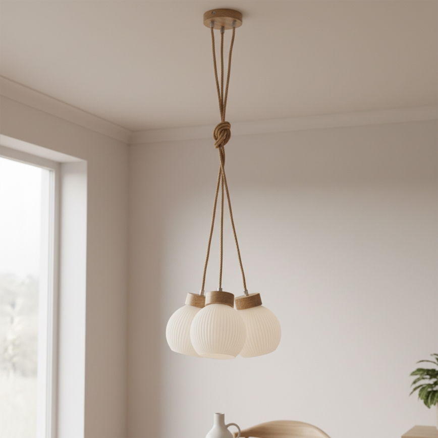 Pendelleuchte LOOMIS 3xE27/15W/230V 130 cm Beige/Eiche