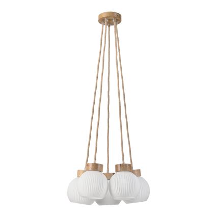 Pendelleuchte LOOMIS mit Kabelaufhängung 5xE27/15W/230V 83 cm beige/Eiche