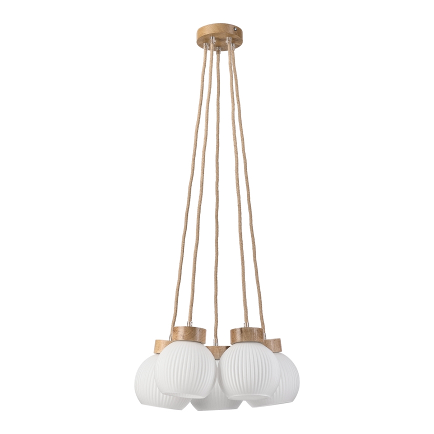 Pendelleuchte LOOMIS mit Kabelaufhängung 5xE27/15W/230V 83 cm beige/Eiche
