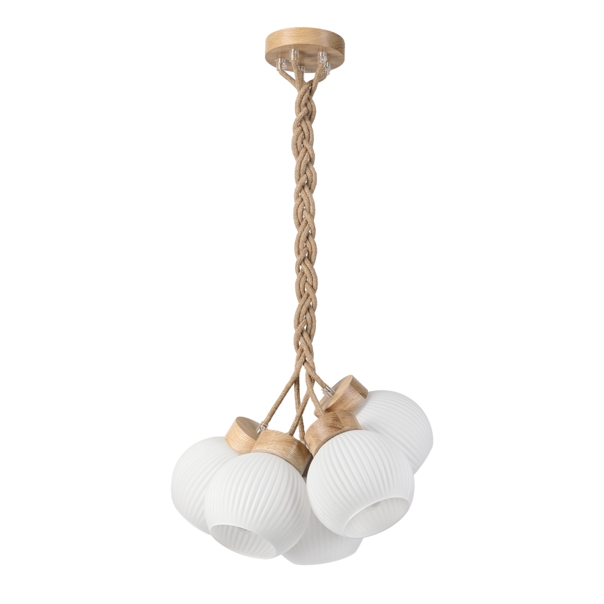 Pendelleuchte LOOMIS mit Kabelaufhängung 5xE27/15W/230V 83 cm beige/Eiche