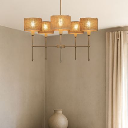 Pendelleuchte MADELA mit Stange 5xE14/40W/230V, Jute/Beige