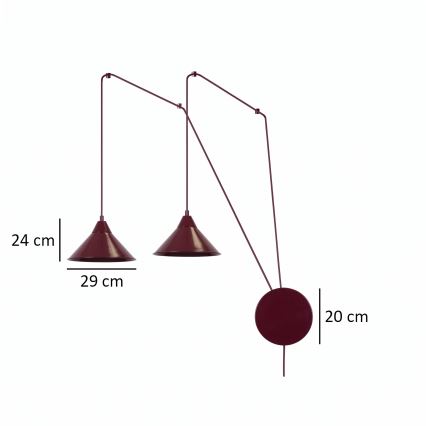 Pendelleuchte mit Kabel ABRAMO 2xE27/15W/230V rot