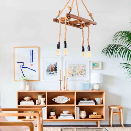 Pendelleuchte mit Kabel EREBOS 4xE27/40W/230V braun