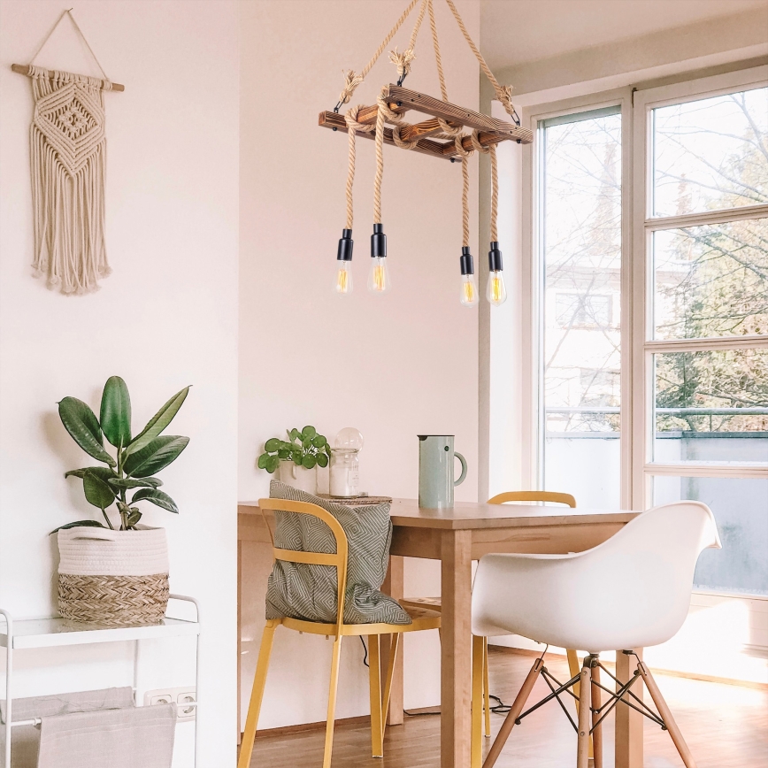 Pendelleuchte mit Kabel EREBOS 4xE27/40W/230V braun