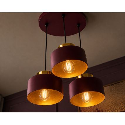 Pendelleuchte mit Kabel IGNIA 3xE27/60W/230V Weinrot/Gold