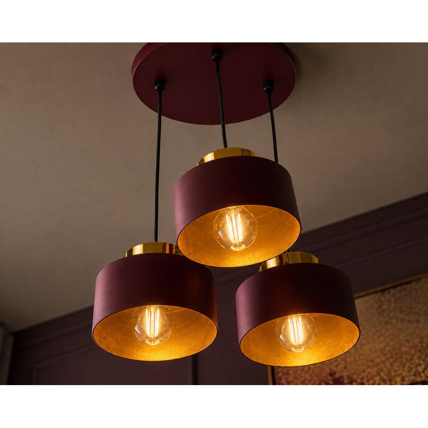 Pendelleuchte mit Kabel IGNIA 3xE27/60W/230V Weinrot/Gold