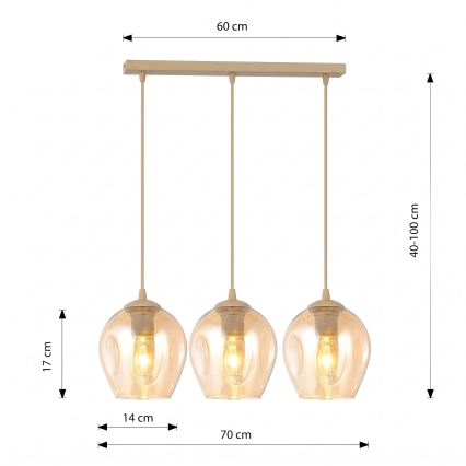 Pendelleuchte mit Kabel ISTAR 3xE27/15W/230V beige/rauchbeige