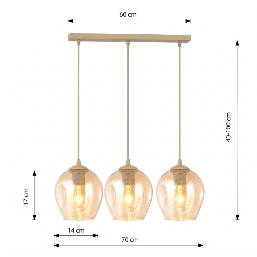 Pendelleuchte mit Kabel ISTAR 3xE27/15W/230V beige/rauchbeige