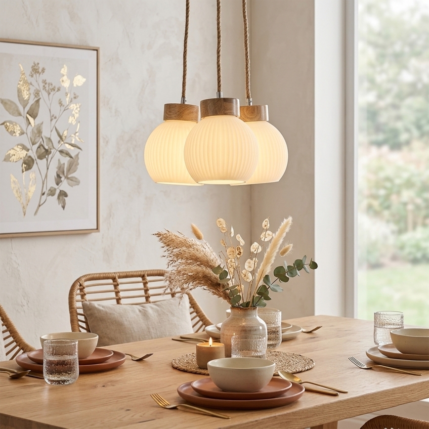 Pendelleuchte mit Kabel LOOMIS 3xE27/15W/230V 83 cm beige/Eiche