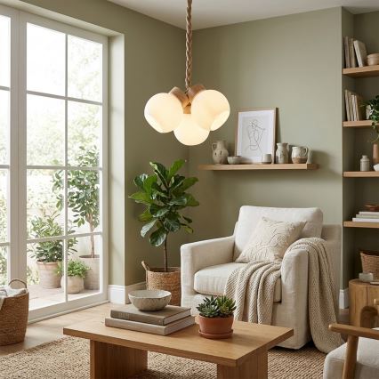 Pendelleuchte mit Kabel LOOMIS 3xE27/15W/230V 83 cm beige/Eiche