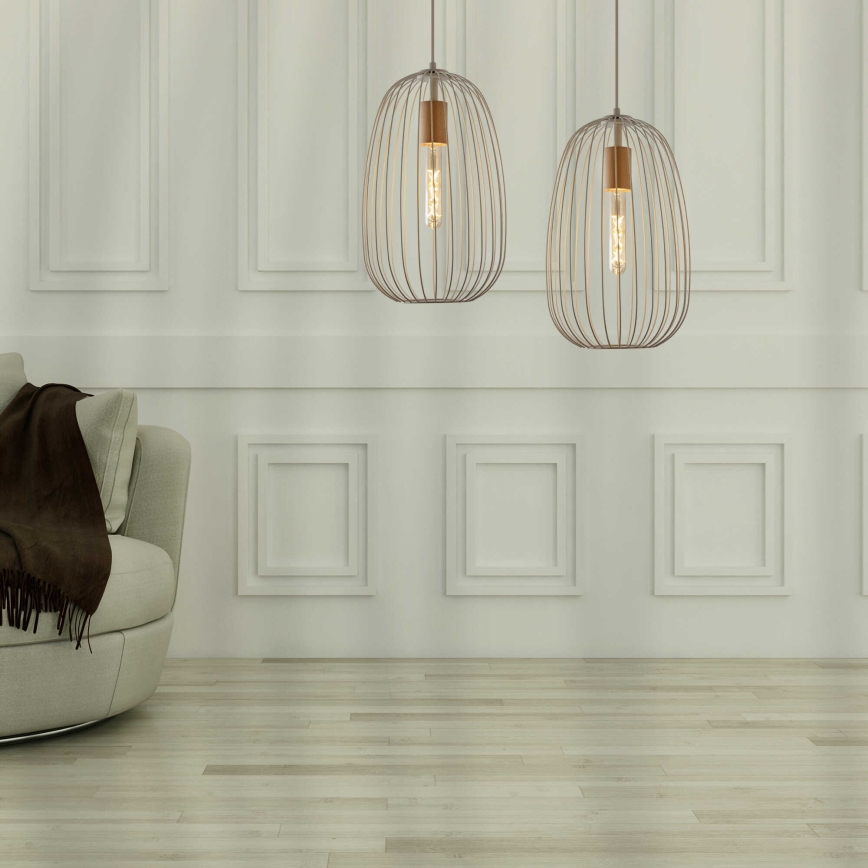Pendelleuchte mit Kabel OVELLA 1xE27/15W/230V, Ø 25 cm, cremefarben/Kiefer