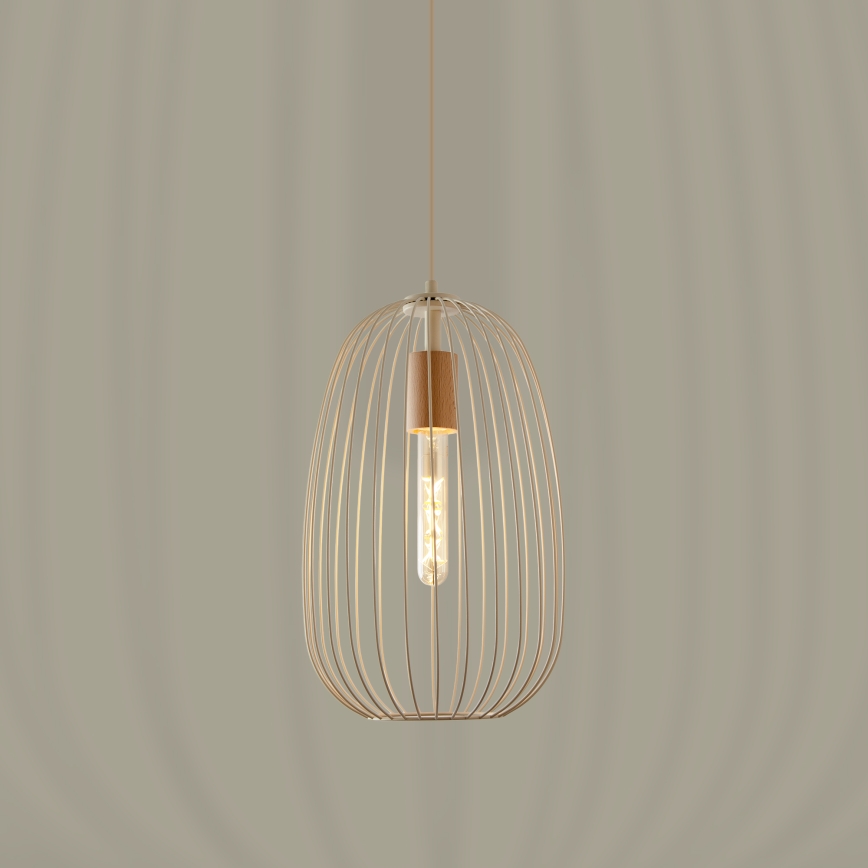 Pendelleuchte mit Kabel OVELLA 1xE27/15W/230V, Ø 25 cm, cremefarben/Kiefer