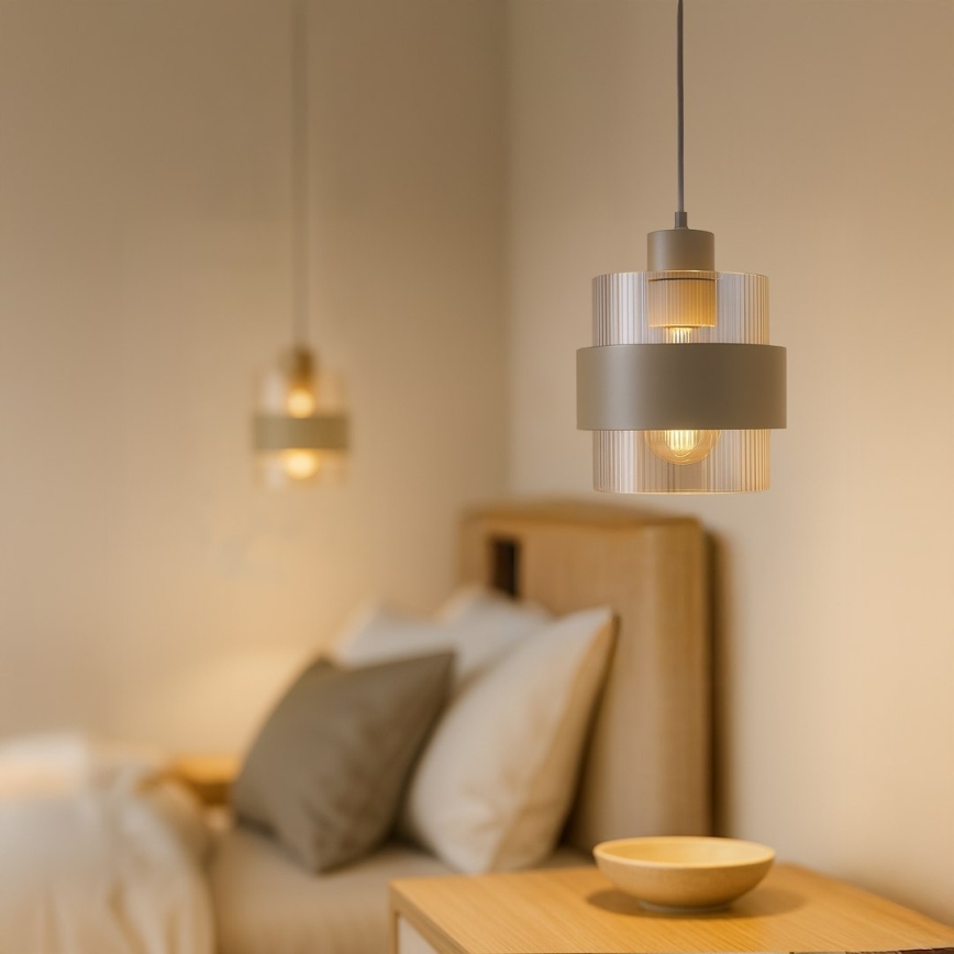 Pendelleuchte mit Kabel VALENTINO 1xE27/15W/230V beige/klar