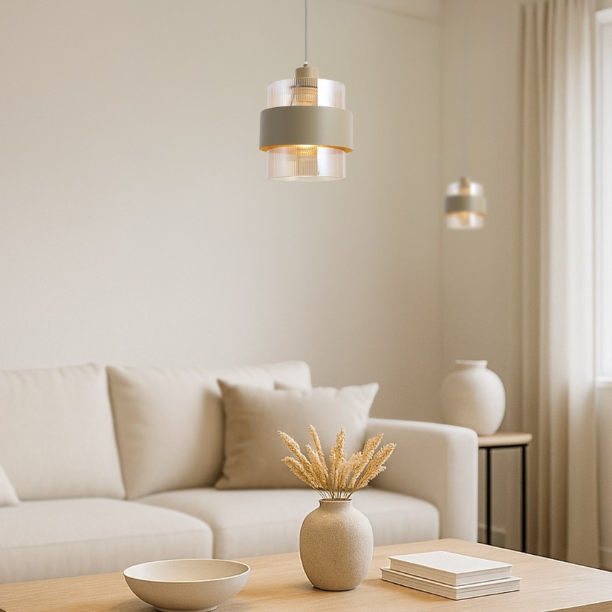 Pendelleuchte mit Kabel VALENTINO 1xE27/15W/230V beige/klar