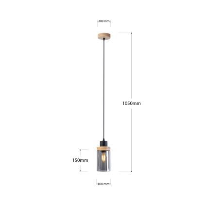 Pendelleuchte mit Kabel WOODNEST 1xE27/15W/230V Kiefer/rauchschwarz