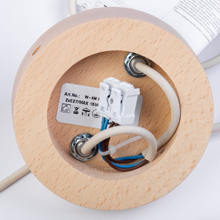 Pendelleuchte mit Kabel WOODSTOCK 2xE27/15W/230V Holz/cremefarben