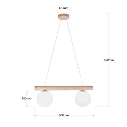 Pendelleuchte mit Kabel WOODSTOCK 2xE27/15W/230V Holz/cremefarben