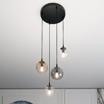 Pendelleuchte an Kabel COSMO 4xE14/10W/230V Ø 40 cm schwarz/klar/rauchschwarz/beige