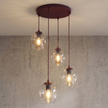 Pendelleuchte mit Kabelaufhängung ISTAR 4xE27/15W/230V Ø 40 cm rot/klar