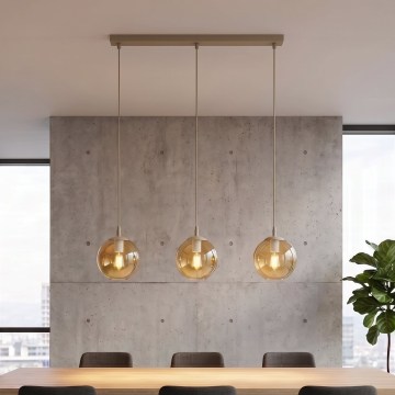 Pendelleuchte mit Seilabhängung COSMO 3xE14/10W/230V Beige/rauchiges Beige