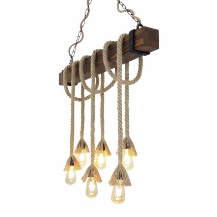 Pendelleuchte mit Seilaufhängung KUTUK 6xE27/40W/230V Kiefer