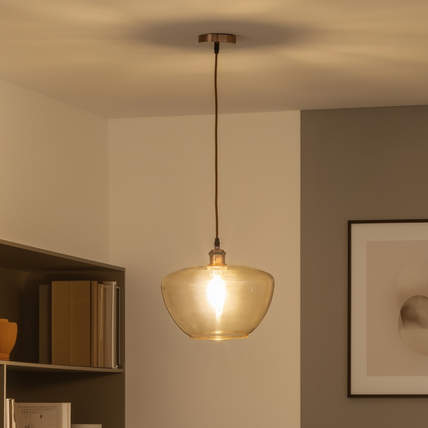 Pendelleuchte mit Seilaufhängung SEVENTIES E27/60W/230V rauchfarben/braun