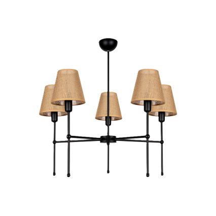 Pendelleuchte mit Stange MADELA 5xE14/40W/230V Jute/Schwarz