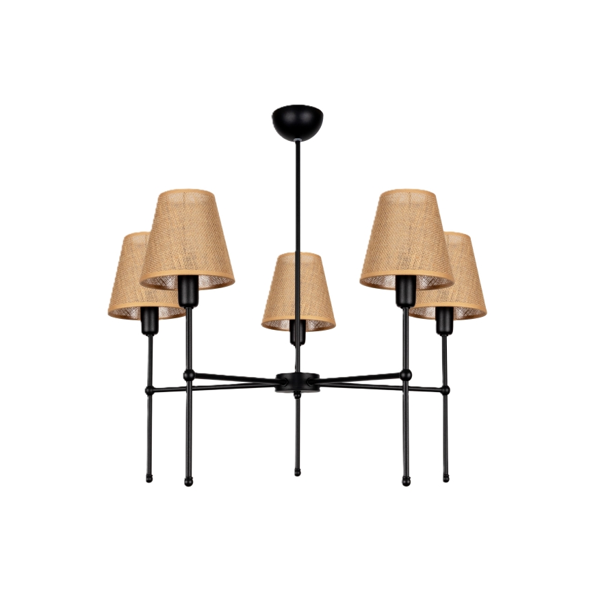 Pendelleuchte mit Stange MADELA 5xE14/40W/230V Jute/Schwarz