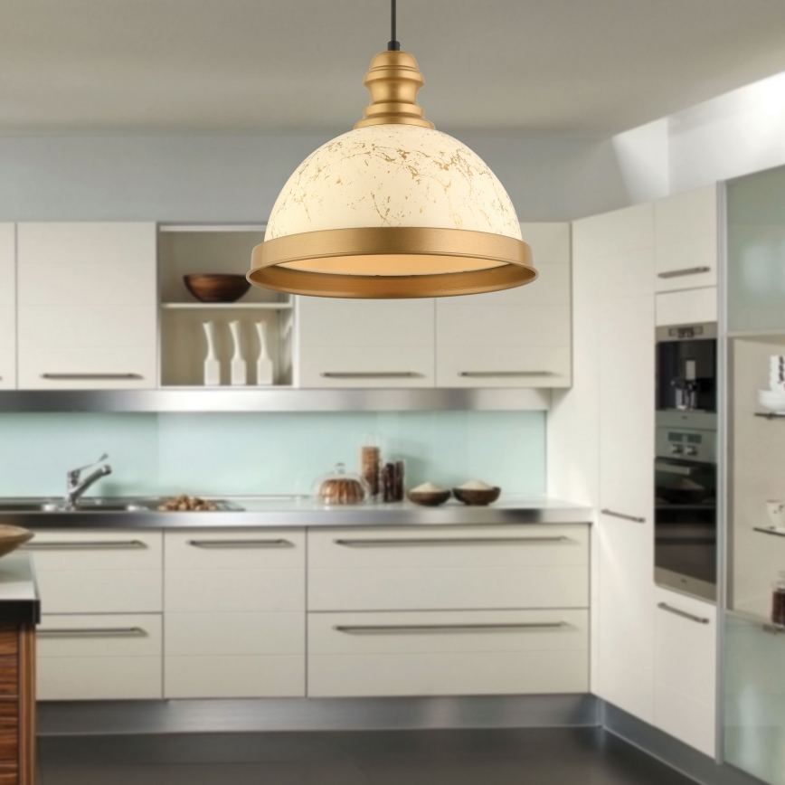 Pendelleuchte MONZA an Kabel, 1x E27/40W/230V, Ø 29 cm, Creme/Bronze