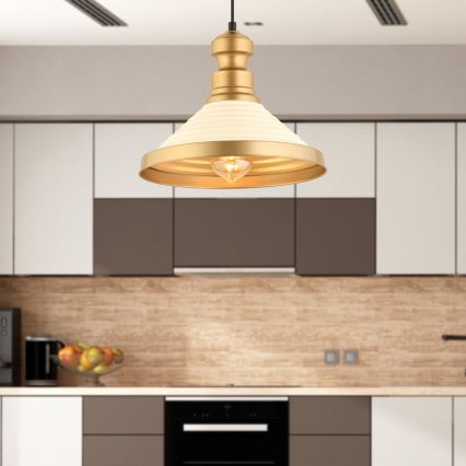 Pendelleuchte MONZA an Kabel 1xE27/40W/230V Ø 30 cm creme/gold