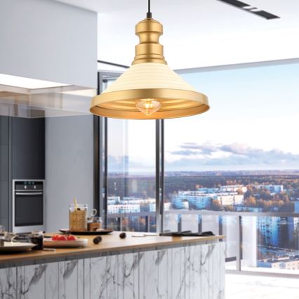 Pendelleuchte MONZA an Kabel 1xE27/40W/230V Ø 30 cm creme/gold