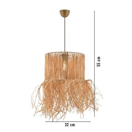 Pendelleuchte NESS mit Kabelaufhängung, 1xE27/40W/230V, Raffia