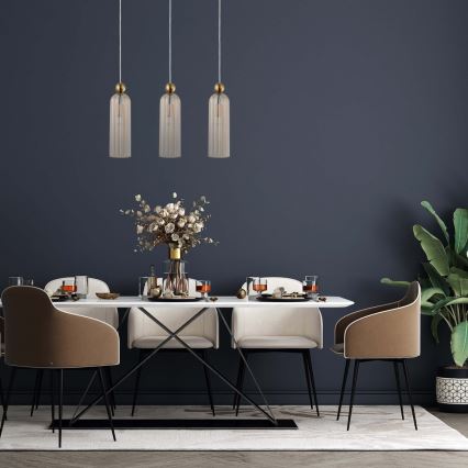 Pendelleuchte PIEGA 3xE14/40W/230V Messing/rauchiges Beige