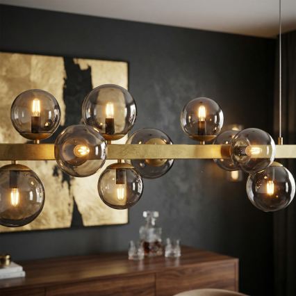 Pendelleuchte SOLARI an Kabel, 10xE14/15W/230V, gold/rauchschwarz