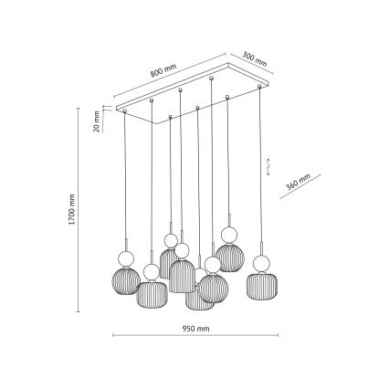 Pendelleuchte SOPHIA 8xE14/10W/230V schwarz/grün/rauchbeige