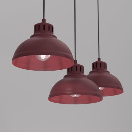 Pendelleuchte SVEN mit Kabel, 3xE27/15W/230V, burgunderrot