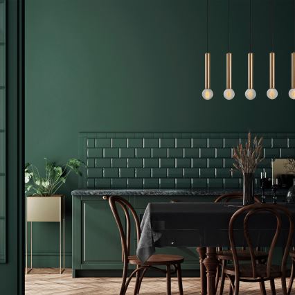 Pendelleuchte TEMPO mit Kabelaufhängung, 5x E27, max. 40 W, 230 V, gold