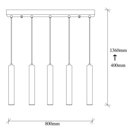 Pendelleuchte TEMPO mit Kabelaufhängung, 5x E27, max. 40 W, 230 V, gold