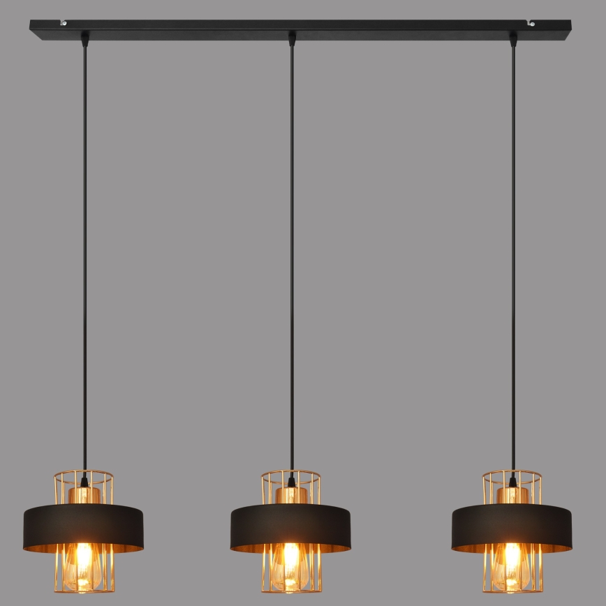 Pendelleuchte VOLTA mit Kabel 3xE27/15W/230V schwarz/roségold