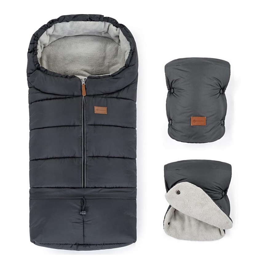 PETITE&MARS - SET Baby-Fußsack 3in1 JIBOT + Handmuffs für Kinderwagen JASIE grau