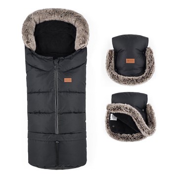 PETITE&MARS - SET Baby-Fußsack 4in1 ARCTIC + Kinderwagen-Handschuhe FURRY Forever Black