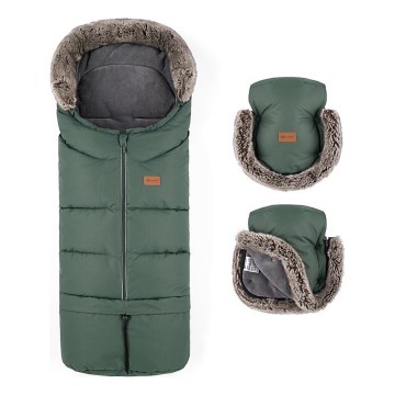 PETITE&MARS - SET Baby-Fußsack 4in1 ARCTIC + Kinderwagen-Handschuhe FURRY Veritable Khaki