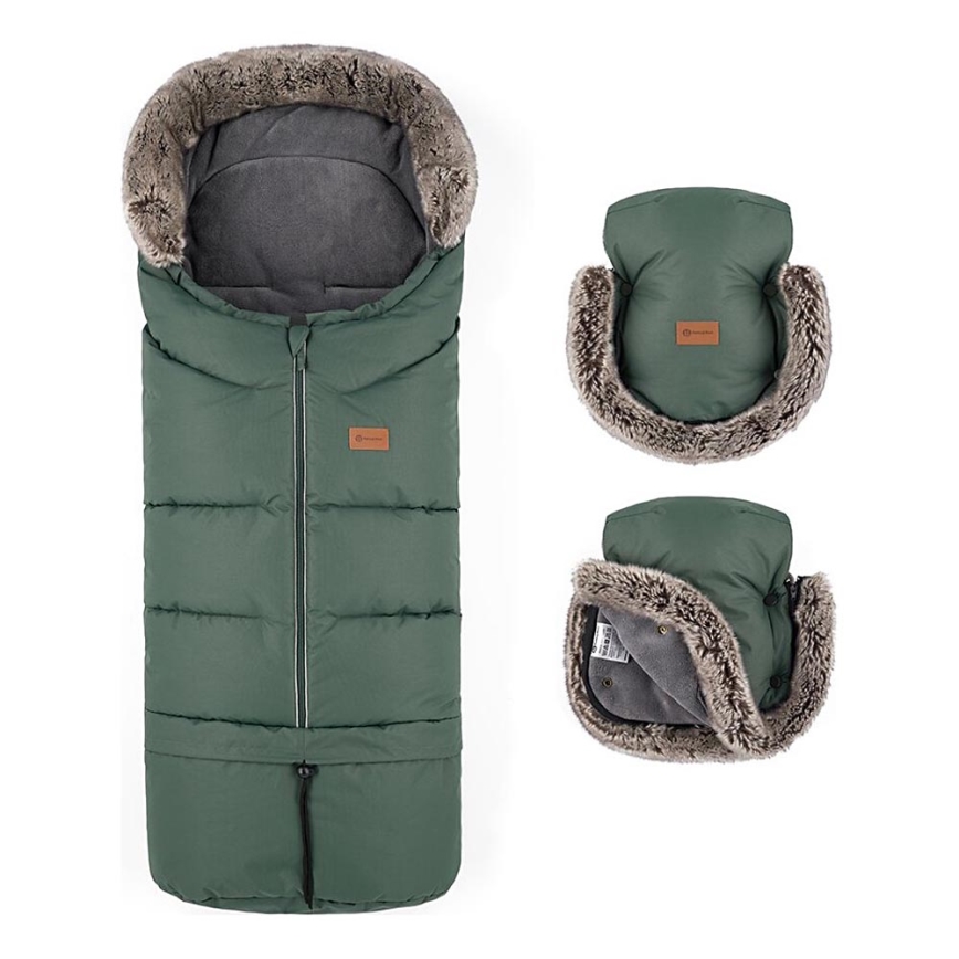 PETITE&MARS - SET Baby-Fußsack 4in1 ARCTIC + Kinderwagen-Handschuhe FURRY Veritable Khaki